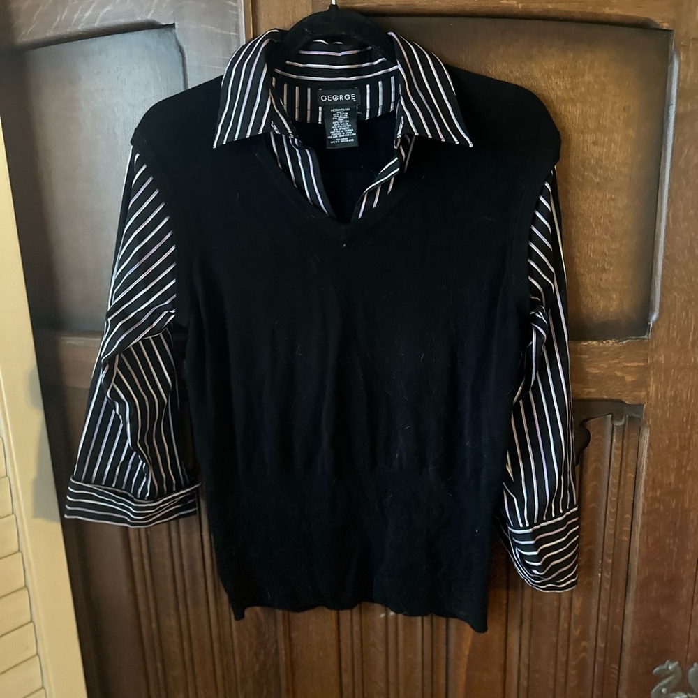 George Black Womens Sweater with Striped Collar